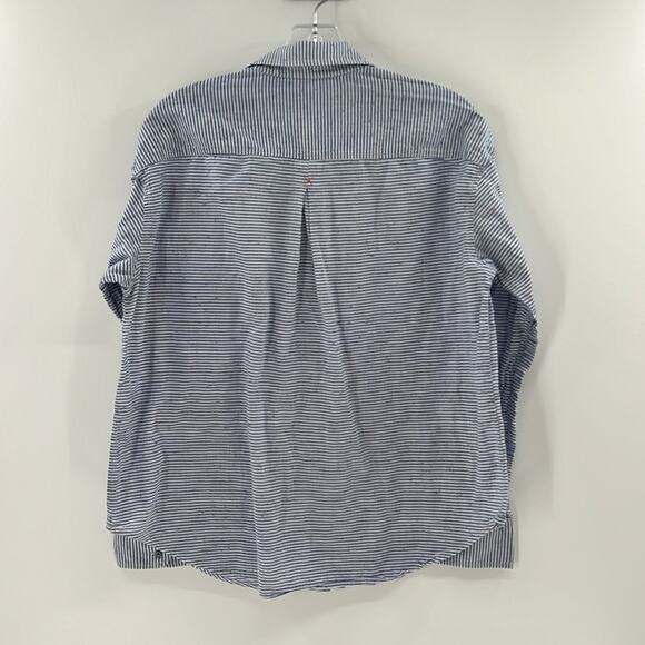 Elizabeth & James Women's Stripe Button Front Long Sleeve Shirt - Blue/White - M - Picture 6 of 6